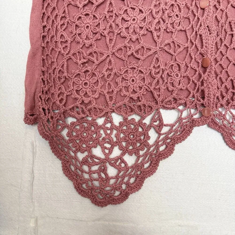 Vintage Casual Corner 90s Y2K Silk Cotton Pink Crochet Vest Sz M CottageCore